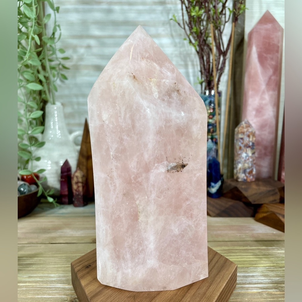 0873 XL Rose Quart Crystal Tower - 7 Inches Tall and 3-1/2+ Pounds